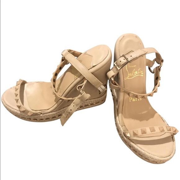Authentic Louboutin Nude Wedge Heels Size 37 - Picture 1 of 8